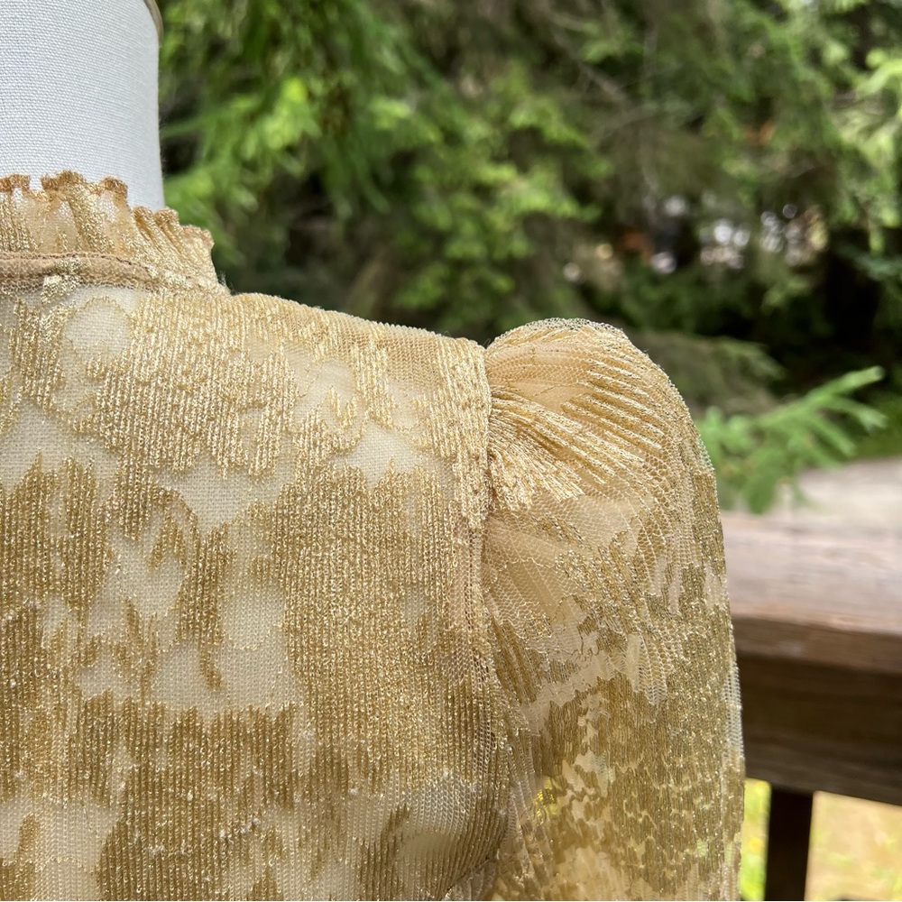 Saylor Dress Adria Gold Ruffled Lace Long Sleeve Mini  Medium Cocktail Formal EC - Picture 4 of 9